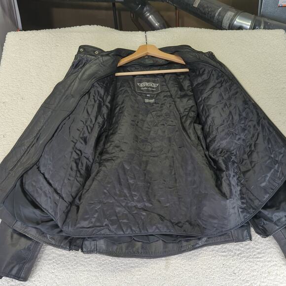 Vintage Unik Black Leather Biker Racing Jacket Cafe Men's 44‎ Quilted Thinsulate - Picture 11 of 13